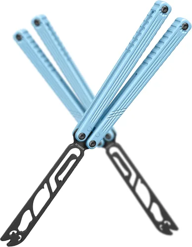 Nabalis x Seongbae — Cuchillo de mariposa Balisong Cat Trainer, diseño de canal, recubierto de teflón, aluminio 7075, ligero, equilibrado y divertido