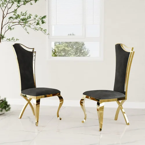 ACEDÉCOR Juego de 2 sillas de comedor de terciopelo, sillas de cocina tapizadas de lujo negras con respaldo alto aerodinámico, modernas y hermosas