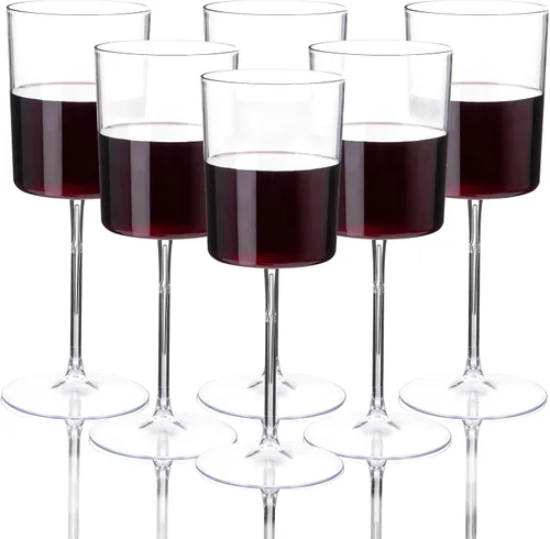 Miniatura 10 de Ciaell Paquete de 12 copas de vino de plástico transparente – Copas de vino desechables de 10 onzas con tallo para fiestas, bodas, piscina, aire