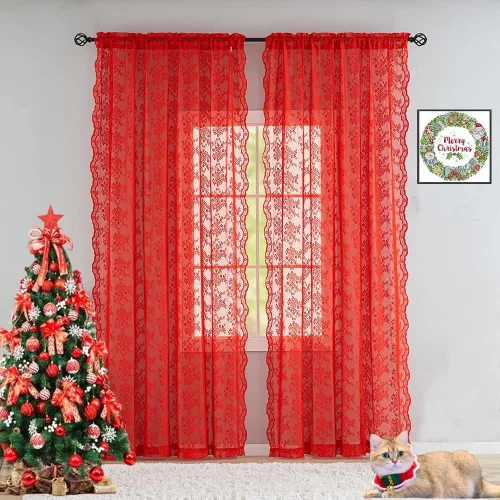 Miniatura 40 de YJ YANJUN Cortinas traslúcidas negras de 54 pulgadas de largo, panel de cortina de encaje gótico victoriano para cocina, cortinas cortas de Negro