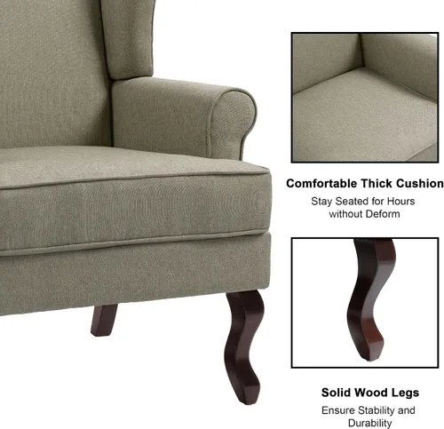 Miniatura 4 de Silla decorativa, sillón tapizado con respaldo alto con esponja de alta resistencia y patas de madera, sillas individuales modernas y cómodas de Un