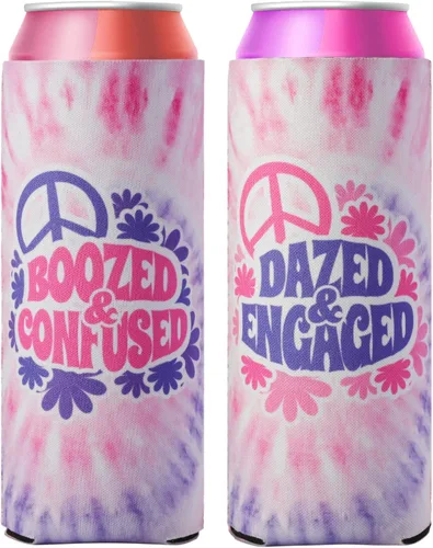 Miniatura 2 de Aturdido & Comprometido despedida de soltera Coozies Skinny Can Incluye Bride Coozie y Slim Bachelorette Coozies para fiesta de los 70