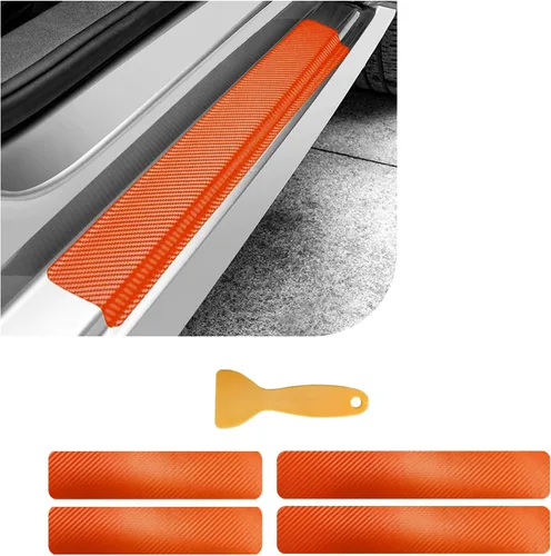 Miniatura 7 de Dickno 4 piezas de protector de umbral de puerta de coche, protección de borde de entrada de puerta de coche de fibra de carbono 3D, tiras