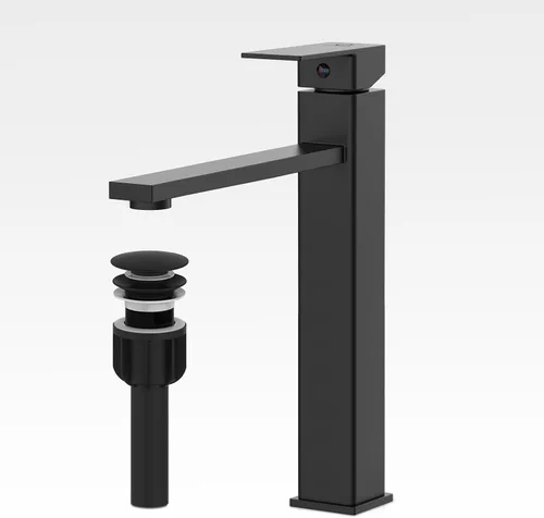 Miniatura 24 de Juego de grifos de baño con desagüe emergente, grifo moderno de lavabo de baño negro de una sola manija con placa de cubierta (1 o 3 agujeros), 1.