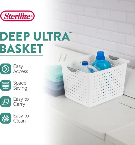 Miniatura 2 de Sterilite Paquete de 6 cestas ultra profundas, organizador de almacenamiento de plástico con parte superior abierta, color blanco, cestas clásicas