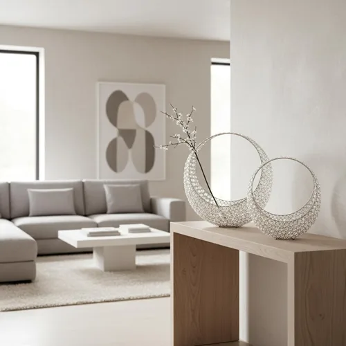 Miniatura 9 de Modern Day Accents 5732 Anillo SM - Cesta de anillo de cristal plateado, decoración de mesa, decoración de casa, cuenco, centro de mesa de cocina