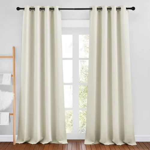 NICETOWN - Cortinas de oscurecimiento de habitación, con aislamiento térmico y ojales, para dormitorio o sala de estar (color beige, juego de 2, 46