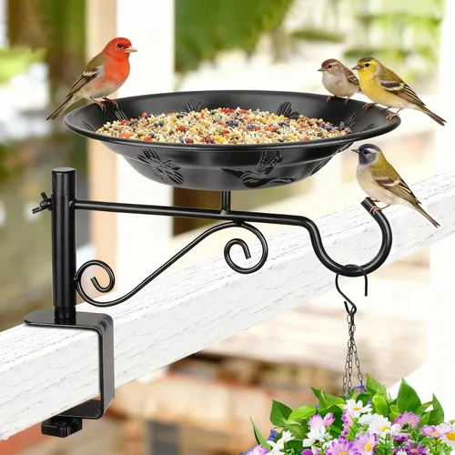 Miniatura 9 de Comedero para pájaros de barandilla para balcón, BOLITE comederos para pájaros para el exterior, tres bandejas, versión mejorada, negro, regalos