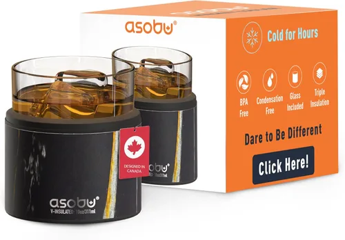 Miniatura 14 de asobu Vaso con funda para whisky, vaso de bourbon aislado con vidrio de rocas de alta calidad, sin BPA, acero inoxidable de doble pared, mantiene