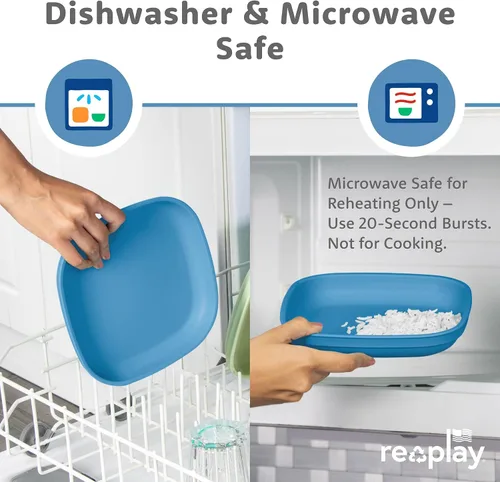 Miniatura 6 de Re-Play Juego de 4 platos para niños pequeños fabricados en Estados Unidos de 7 pulgadas, con tapa, 22 onzas, platos de plástico apilables, aptos