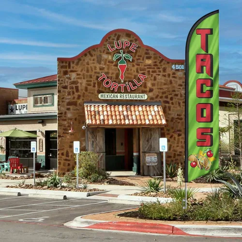 Miniatura 6 de Tacos Mexican Restaurant Publicidad Banner de plumas Swooper Bandera con Kit de asta de Bandera y Estaca de Tierra Tacos-Multicolor-Verde/Rojo