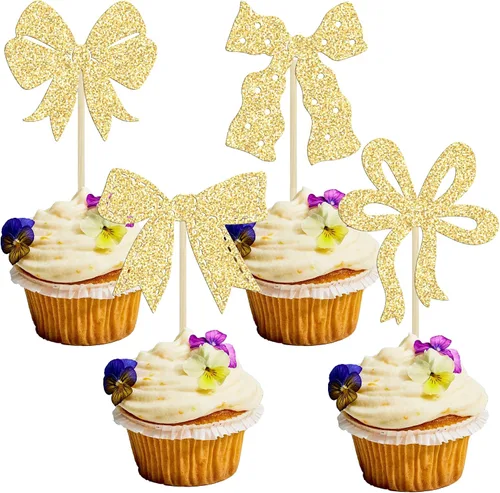 Miniatura 14 de Ephlyn 24 Piezas Adornos para Cupcakes con Lazo Rosa - Decoraciones de Cupcakes con Moño para Nupcial, Baby Shower, Fiesta Temática de Boda - Negro