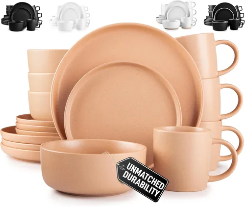 Miniatura 13 de Zulay Kitchen Luna - Juego de platos y cuencos, juego de vajilla de porcelana moderno de 16 piezas para 4, resistente a las astillas y a los Blanco