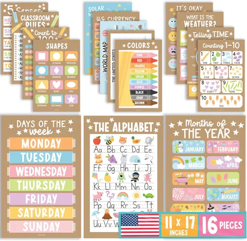 Miniatura 17 de Hadley Designs 16 carteles educativos para niños pequeños de 1-3 años, carteles de aprendizaje laminados para preescolar y jardín de infantes, tabla