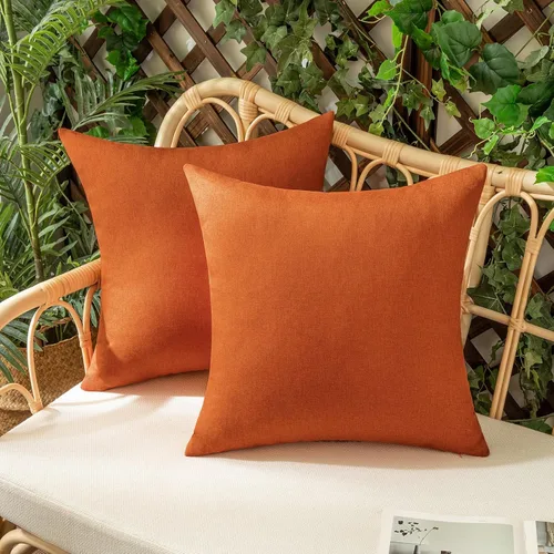 Miniatura 29 de Juego de 2 fundas para cojines de exterior, impermeables, decorativas, de lino, para casa de campo, fundas sólidas para cojines para tienda