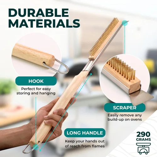 Miniatura 3 de Urban Whisk - Cepillo para horno de pizza de 22 pulgadas con raspador – Cepillo de pizza resistente al calor para horno de pizza con cerdas de acero