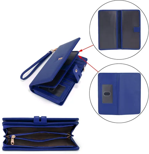 Miniatura 4 de UTO Cartera de pulsera para mujer desmontable para chequera, tarjeta, billetes, teléfono, organizador grande, 1085 azul, Grande, Moderno