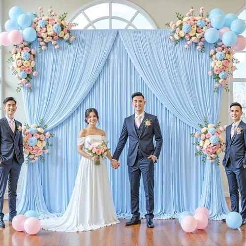 Miniatura 3 de 20 pies x 12 pies Cortinas de Telón de Fondo Azul Bebé Sin Arrugas para Bodas y Fiestas, Telón de Fondo de Tela Azul, Cortinas para Bodas