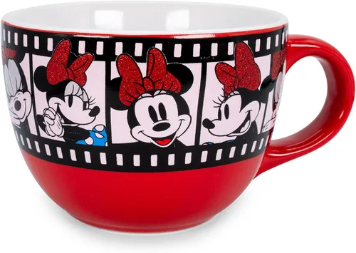 Disney Minnie Mouse - Taza de sopa de cerámica con carrete de película | Tazón para helado, cereales, avena | Taza de café grande para expreso,
