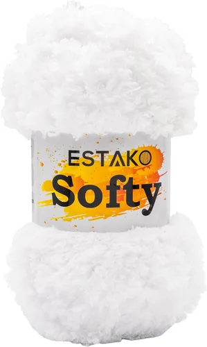 Estako Softy 100% Poliéster Esponjoso Suave Grueso Peso #5 Hilado para Crochet y Tejido 3.52 oz (100 gr) 98 Yds (90 m) (9110 - Blanco)