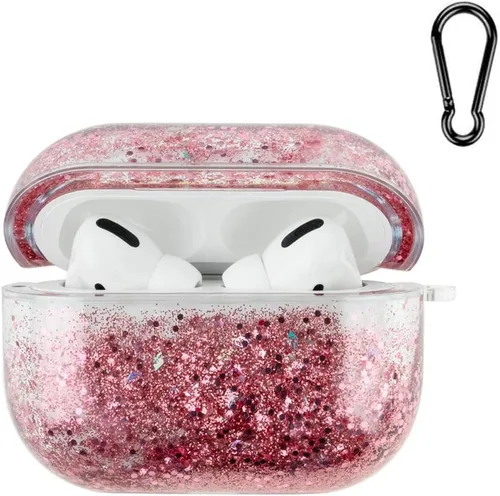 Miniatura 11 de Funda transparente compatible con AirPods 1 y 2, hermoso diseño de lazo colorido con pulsera de perlas de lujo, ultrafina, funda protectora de RosaA