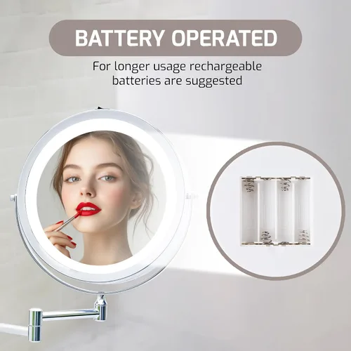 Miniatura 7 de Espejo ideal para maquillarse para montar en la pared. Con luz de LED que funciona con pilas. Maginificación 1 y 10. 8.5 pulgadas de longitud. En