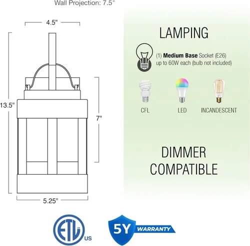 Miniatura 4 de Kira Home Rochester - Farol de pared moderno de granja para exteriores de 14 pulgadas con pantalla de vidrio transparente, aplique de pared exterior