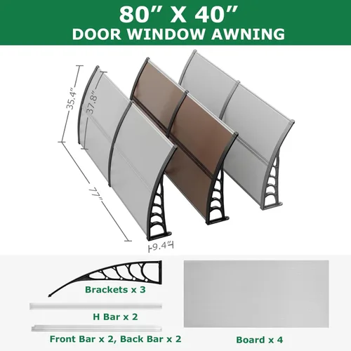 Miniatura 3 de Toldo para puerta de ventana de 80 x 40 pulgadas, cubierta de policarbonato para puerta de entrada, toldo exterior para ventana exterior, UPF 50+
