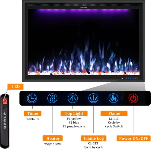 Miniatura 4 de Insertos de chimenea eléctrica habilitados para WiFi de 40 pulgadas, control de Alexa y aplicación, empotrado delgado y montado en la pared, 13 * 13