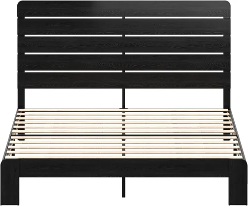 Miniatura 7 de Marco de cama de madera tamaño King con cabecera, base de cama de plataforma estilo granja rústica con soporte de listones de madera, resistente