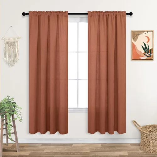 Miniatura 168 de KOUFALL Juego de 2 cortinas de puerta francesa, cortinas de lino para puerta/ventana, cortina transparente boho para cristal lateral delantero