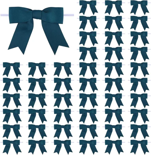 Miniatura 50 de Meseey 50 lazos de grogrén de 3 pulgadas, color gris plateado, preatados, para bolsas de golosinas, cesta de envoltura de regalo, boda, baby shower