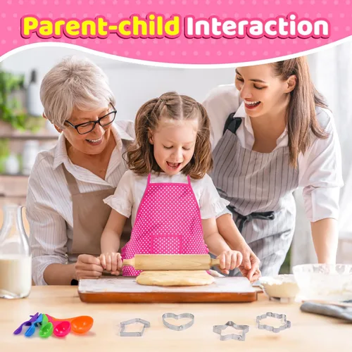 Miniatura 2 de Toyze Regalos para niñas de 3 a 8 años, juego de cocina para niños con delantal, sombrero de chef, libro de cocina, 20 unidades, color rosa