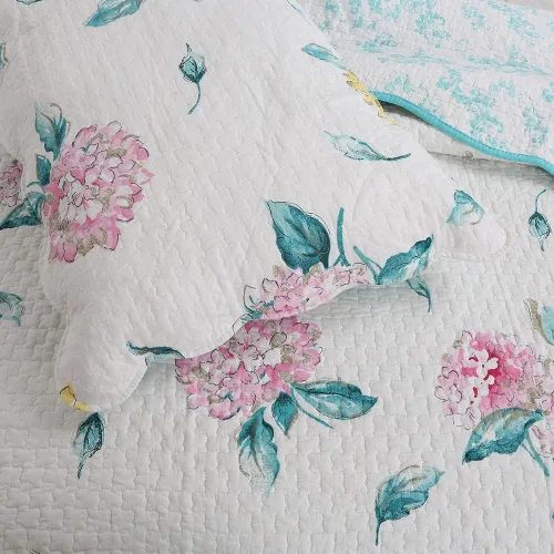 Miniatura 2 de Juego de edredón floral de hortensias de 3 piezas, ropa de cama de dormitorio 100% algodón, tamaño matrimonial/queen