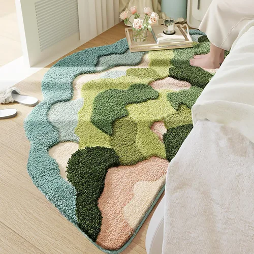 Miniatura 18 de Alfombra de musgo estéreo 3D irregulares con flores naturales, margaritas y musgo, para sala de estar, dormitorio, decoración estética del hogar