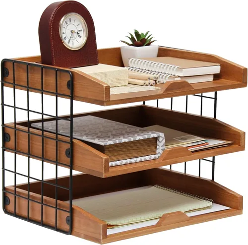 Miniatura 8 de Elegant Designs HG1022-NWD - Organizador de escritorio de madera para oficina en casa, bandeja para cartas de correo con 3 estantes, madera natural