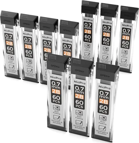 Miniatura 10 de Nicpro 600 repuestos de plomo de 0.020 in HB #2 resistentes a roturas para lápices mecánicos de 0.020 in, paquete de 60 por tubo, 10 tubos
