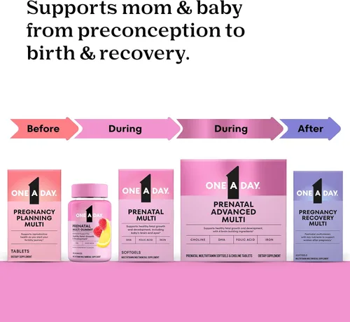 Miniatura 6 de One A Day Vitaminas prenatales avanzadas prenatales con ácido fólico, colina, DHA y hierro, vitaminas para el embarazo para mujeres para apoyar