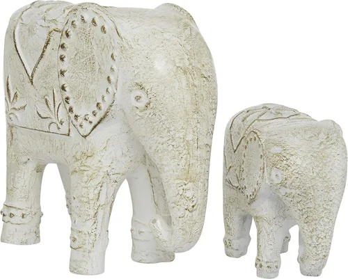 Miniatura 2 de Deco 79 Escultura decorativa de elefante de cerámica para decoración del hogar, juego de 2 figuras decorativas de 9 pulgadas, 13 pulgadas de ancho