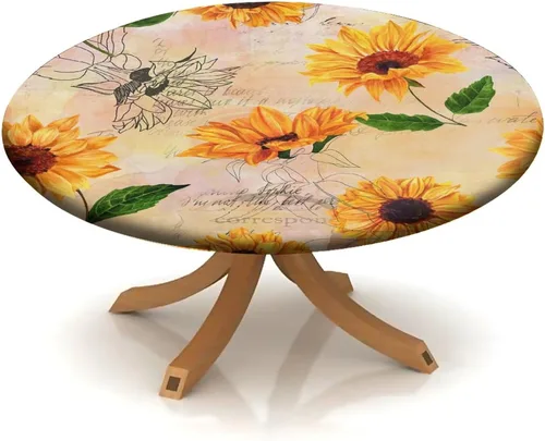 Miniatura 86 de Mantel ajustable con diseño de girasol redondo, borde elástico amarillo, mantel de poliéster para interiores y exteriores, fiesta, cena, patio