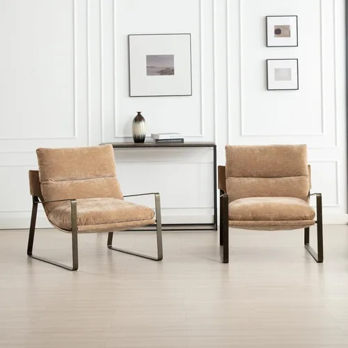 Miniatura 19 de Ya-Home Silla de Acento Mid-Century, Silla Lateral Cómoda con Reposabrazos de Tela Chenille, Silla de Ocio Tapizada con Marco de Metal Negro