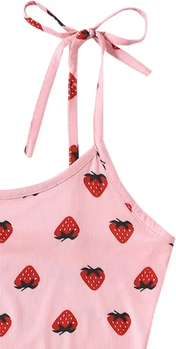 Miniatura 4 de SweatyRocks - Conjunto de pijama de verano con pantalones cortos, con estampado de fresas, para mujer