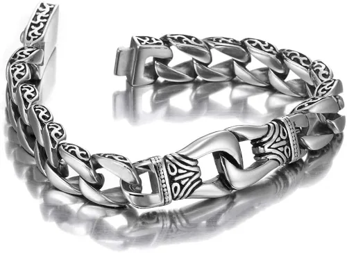 Miniatura 5 de URBAN JEWELRY Amazing Stainless Steel Men's link Bracelet Silver Black 9 Inch with Necklace Option 21 inch (With Branded Gift Box)