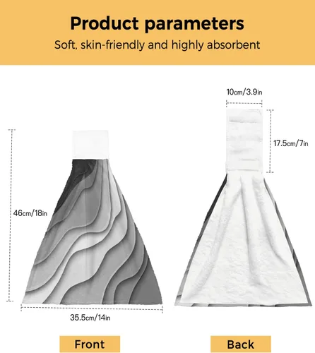 Miniatura 3 de Toallas de cocina con lazo para colgar, toallas de mano abstractas onduladas de color gris degradado, suaves, absorbentes, para baño, bar, hogar