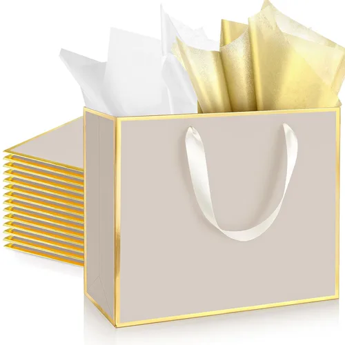 Miniatura 20 de ReliThick Paquete de 12 bolsas de regalo de papel metálico con asas y papel de seda de 11.8 x 10 x 4 pulgadas, bolsa de agradecimiento para Azul
