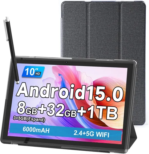 Tableta de 10 pulgadas con estuche Stylus, tabletas Android 15 8 GB RAM 32 GB ROM compatible con 1 TB expandir, tableta de 10.1 pulgadas, incluye