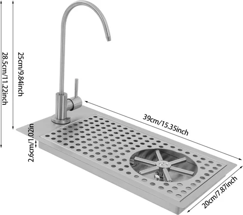 Miniatura 2 de Lavadora de vasos de cristal con grifo, enjuague de jarra de acero inoxidable 304 con boquilla de alta presión multiángulo y bandeja de goteo