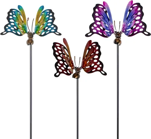 Miniatura 6 de Paquete de 5 Estacas Decorativas de Jardín con Mariposas, Decoración al Aire Libre de Metal para Patio y Jardín