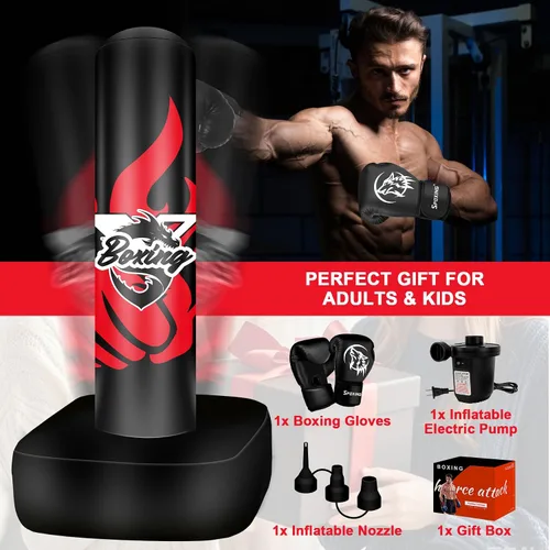 Miniatura 8 de Saco de boxeo de pie para adultos y adolescentes, saco de boxeo independiente de 70 pulgadas con guantes de boxeo y bomba de aire eléctrica