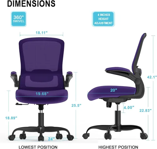 Miniatura 2 de Silla de oficina Mimoglad, silla de escritorio ergonómica con soporte lumbar ajustable, silla de computadora de malla de respaldo alto